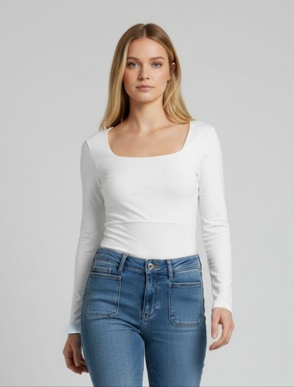 Trendy Queen White Square Neck Double Lined Long Sleeve Top XS Buttery Soft